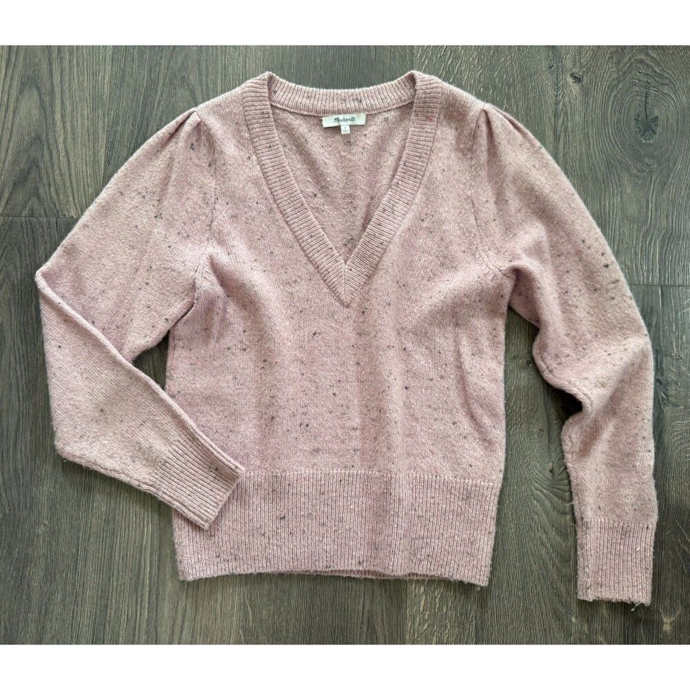 Madewell V-Neck Pink‎ Ruched Sleeve Wool Sweater S EXCELLENT CONDITION